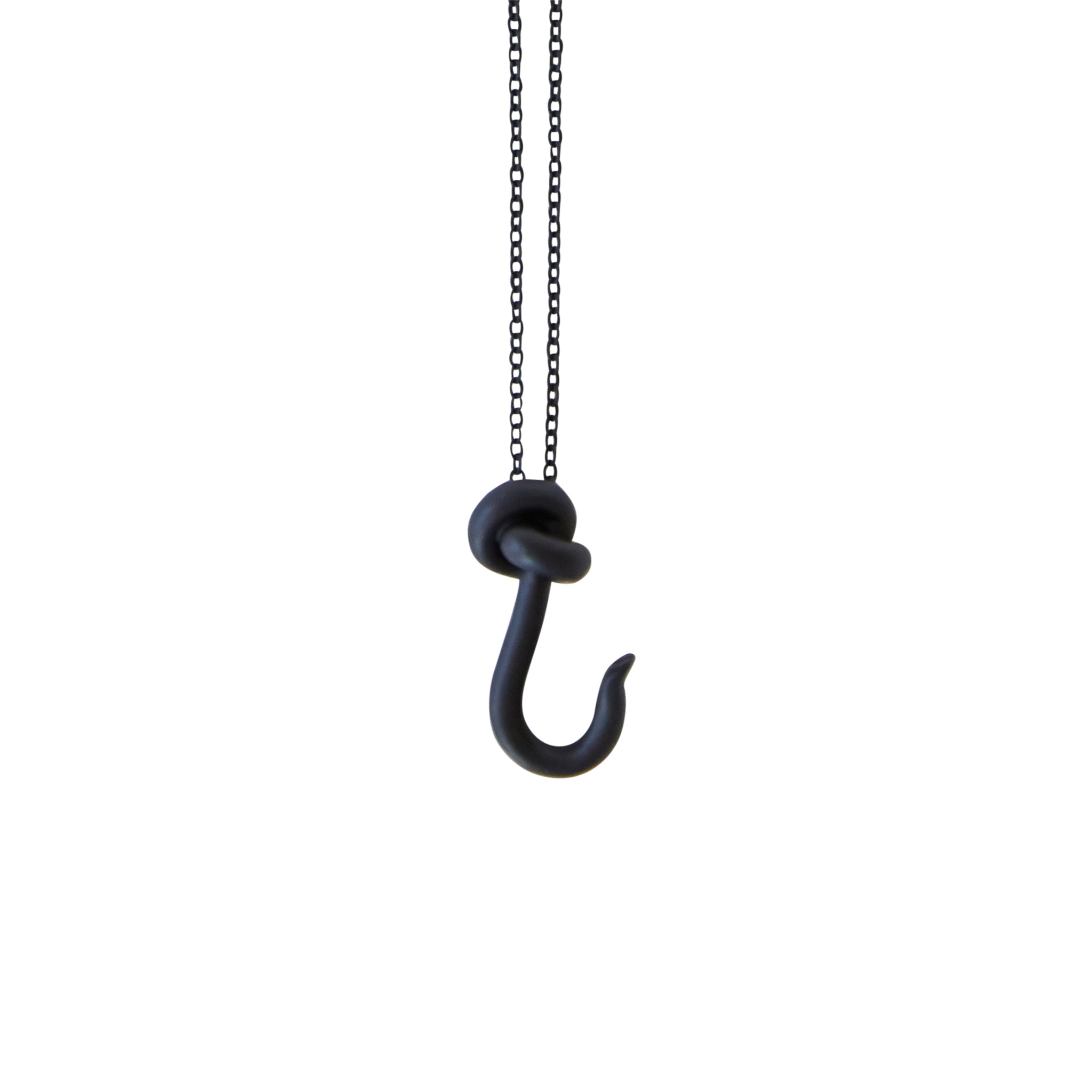 Necklace with Baby Fish Hook Pendant in Matte Black